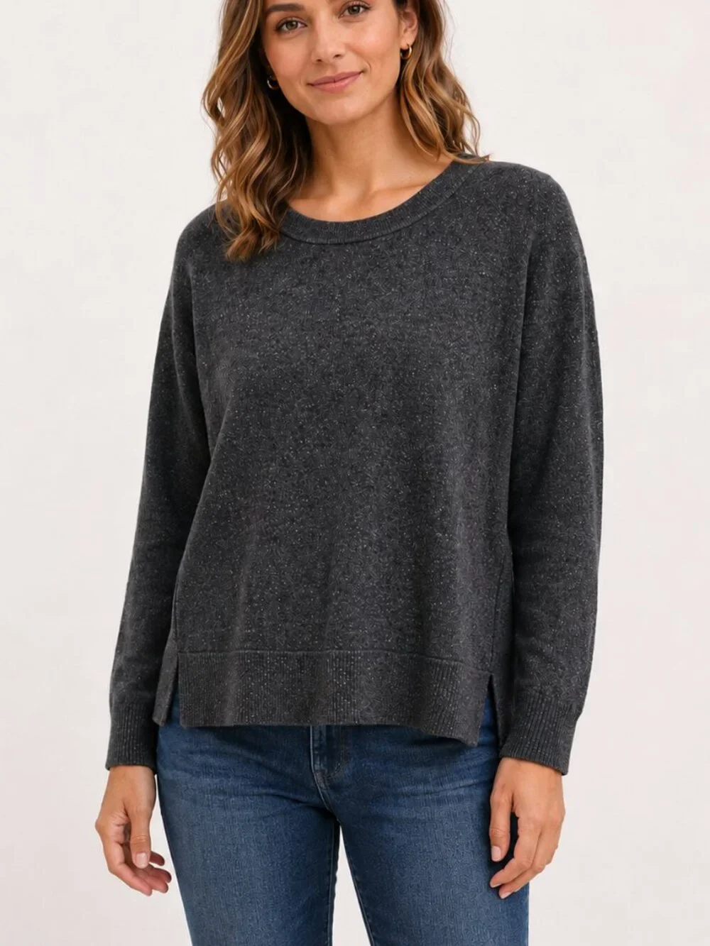 Banana Republic Factory Dark Heather Gray Lightweight Knit Crewneck Pullover XS